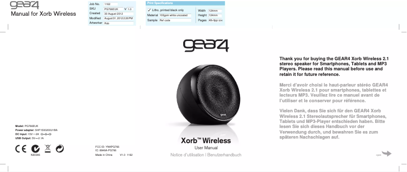 Imagen de la primera página del manual del dispositivo Xorb Wireless PG766EUK