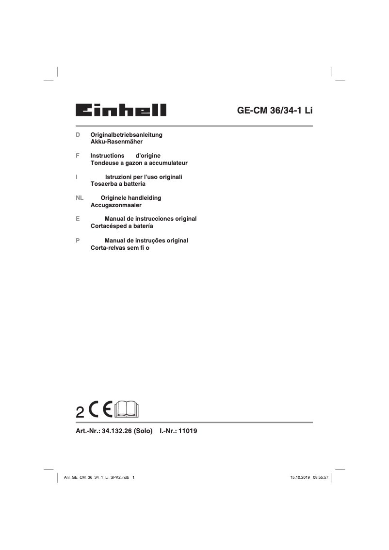 Page n°1 - Manuel utilisateur Einhell GE-CM 36/34-1 Li
