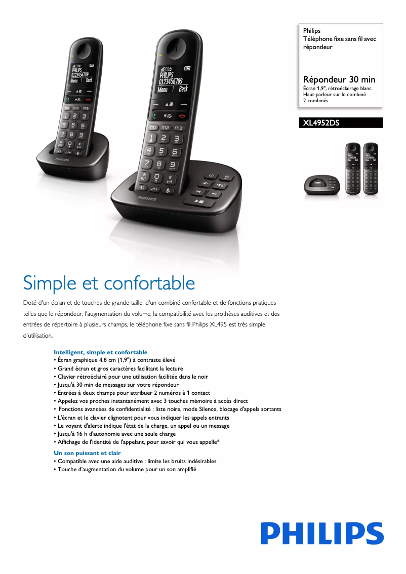 Página 1 del manual Ficha técnica Philips XL4952DS