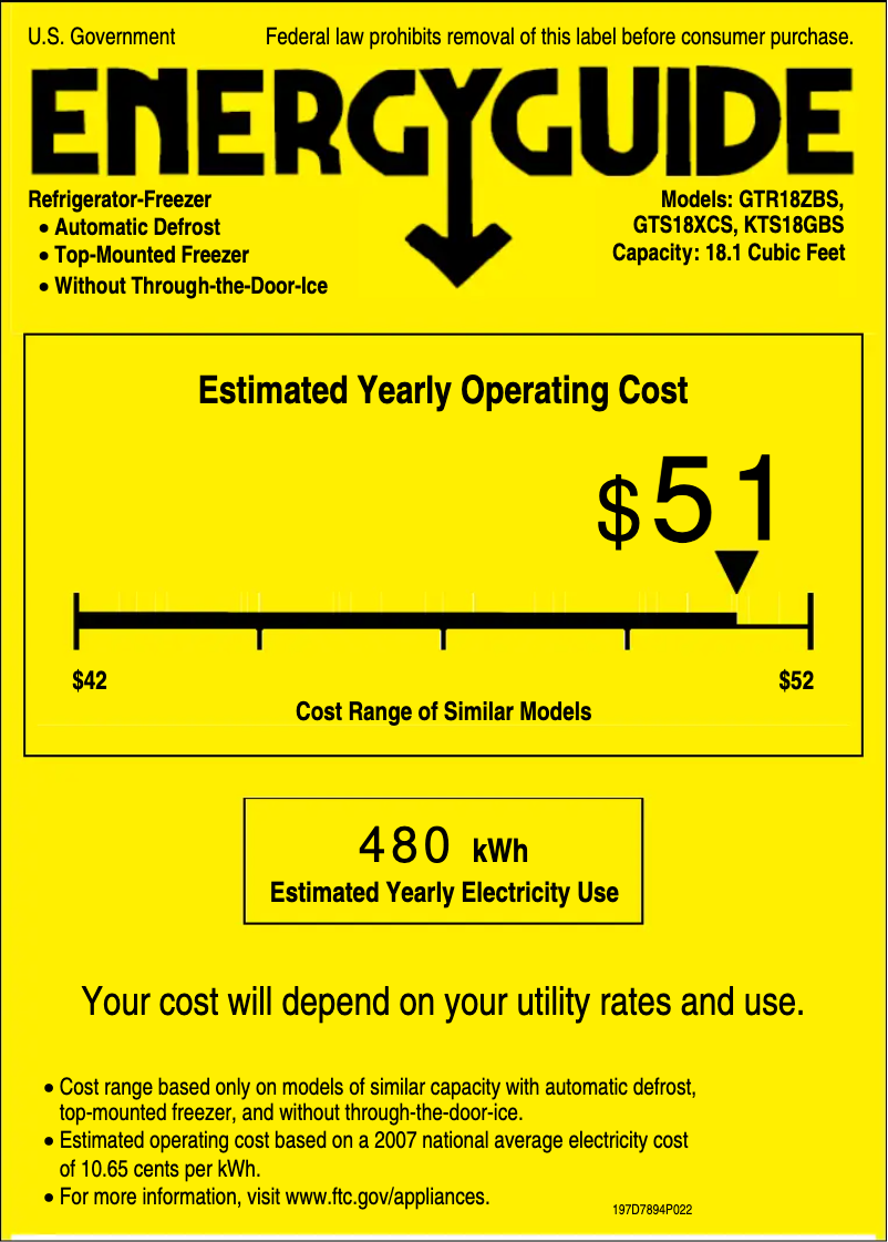 Page 1 de la notice Label énergétique GE KTS18GBSWW