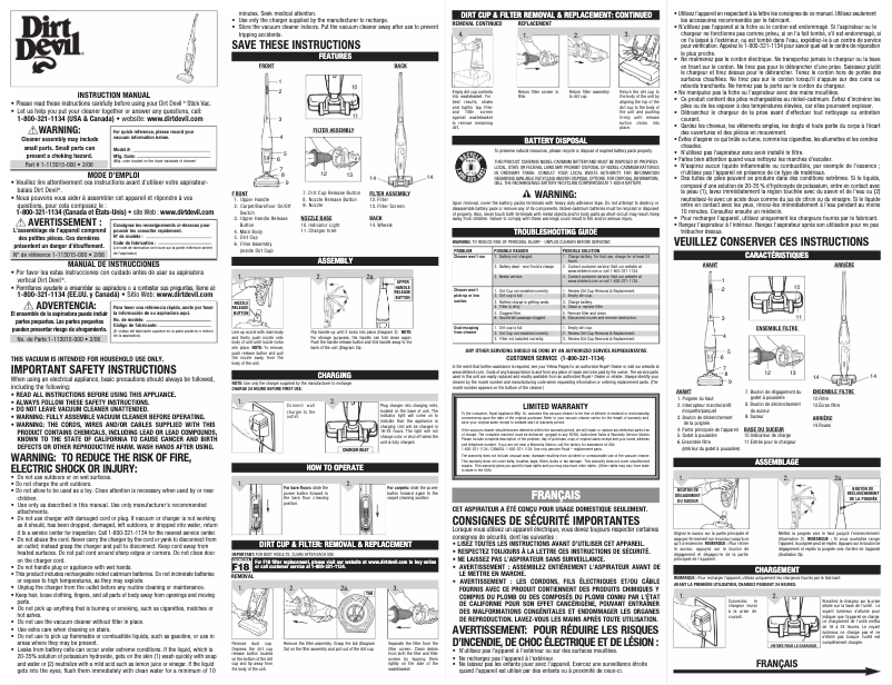 Page 1 de la notice Manuel utilisateur Dirt Devil Extreme Power BD20040