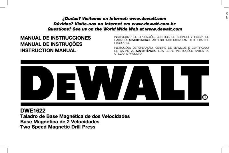 Page n°1 - Manuel utilisateur DeWalt DWE1622