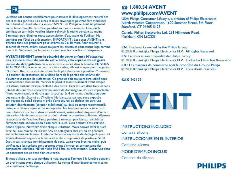 Page 1 de la notice Manuel utilisateur Philips AVENT SCD298