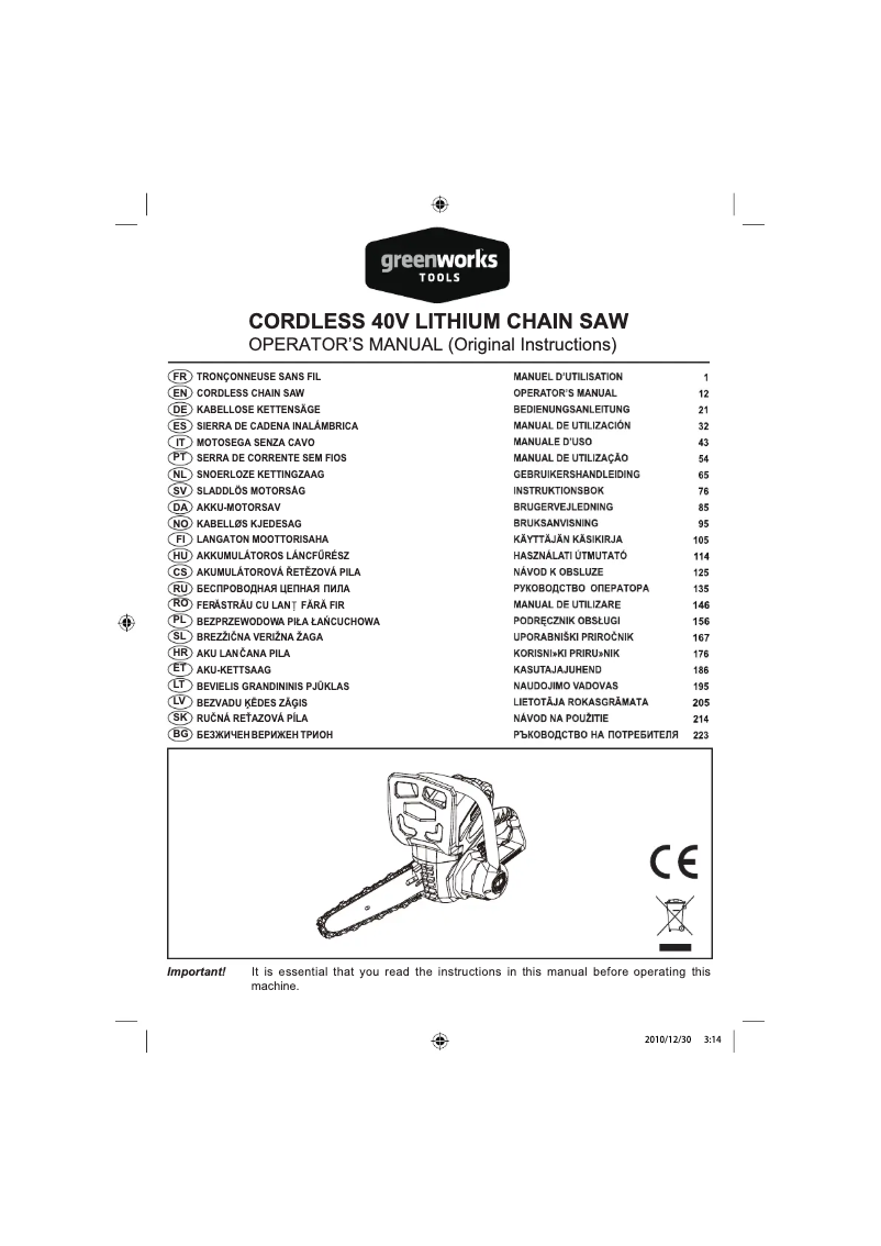 Page n°1 - Manuel utilisateur Greenworks G40CS30