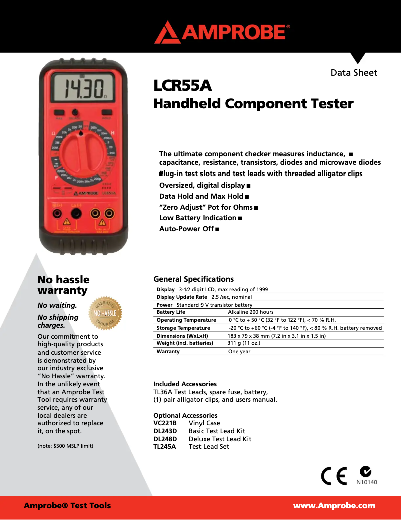 Page 1 de la notice Fiche technique Amprobe LCR55A