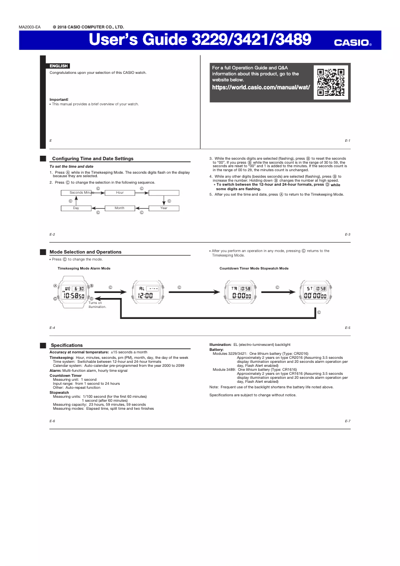Page 1 de la notice Guide de démarrage rapide Casio G-Shock GM-S5600