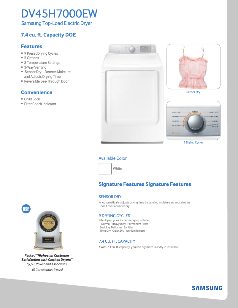 Page n°1 - Fiche technique Samsung DV45H7000E