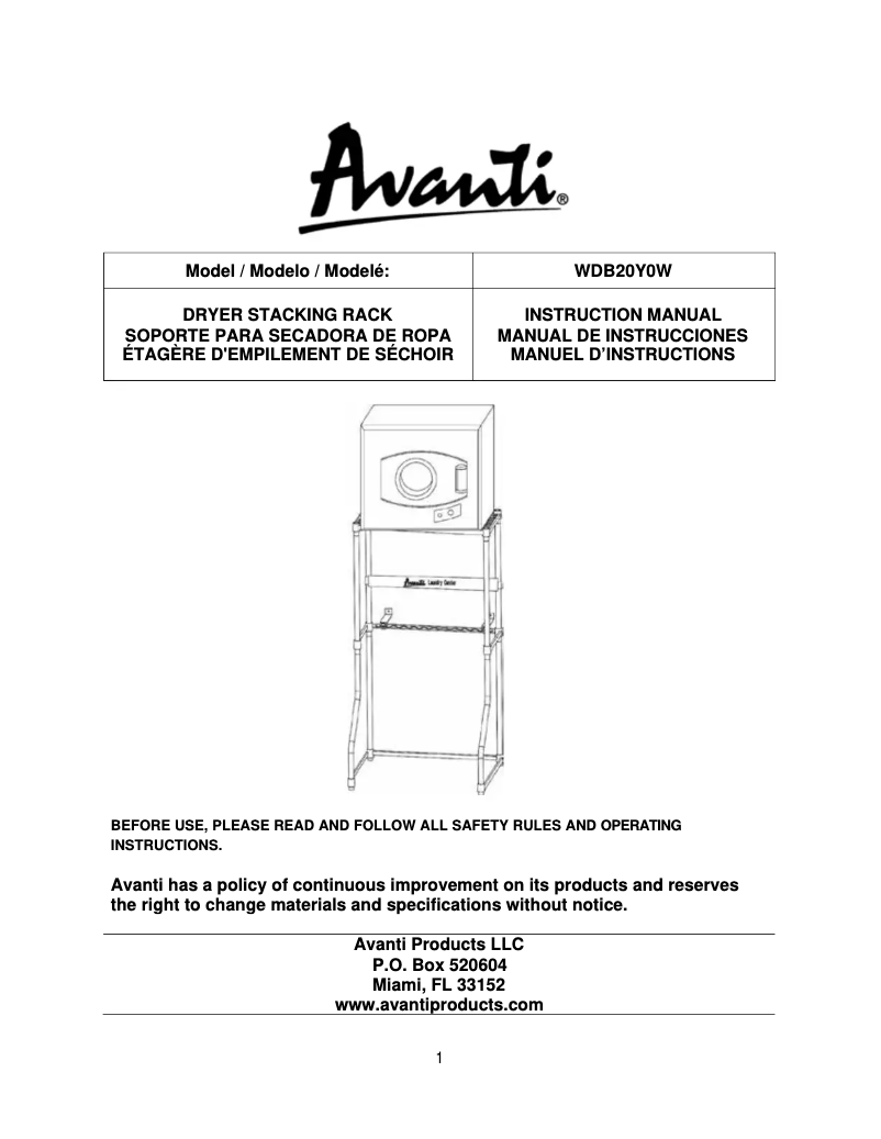 Página 1 del manual Manual de usuario Avanti WDB20Y0W
