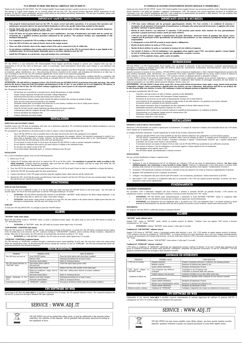 Page 1 de la notice Manuel utilisateur Adj 650-01122