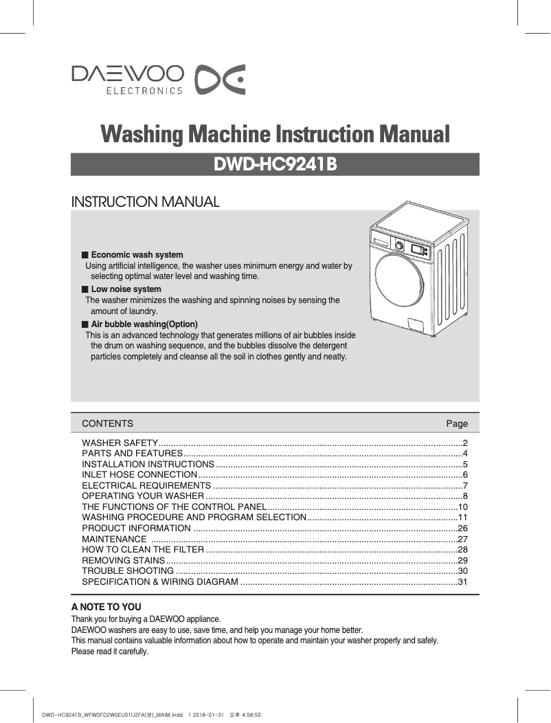 Page 1 de la notice Manuel utilisateur Daewoo DWD-HC0241B