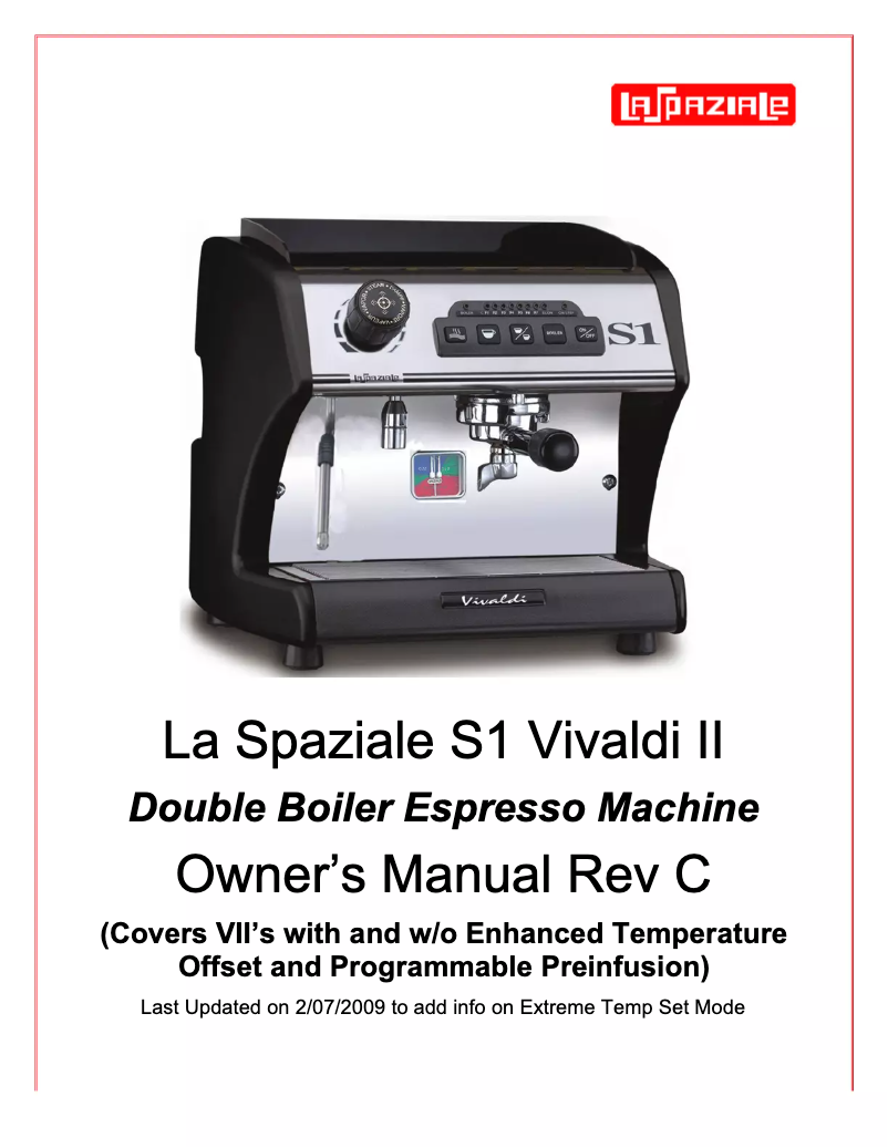 Page n°1 - Manuel utilisateur La Spaziale S1 Vivaldi ll