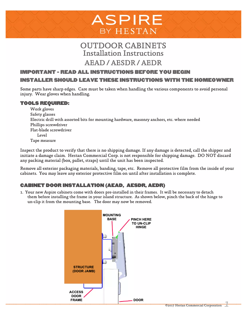 Page 1 de la notice Guide d'installation Hestan AESDR36