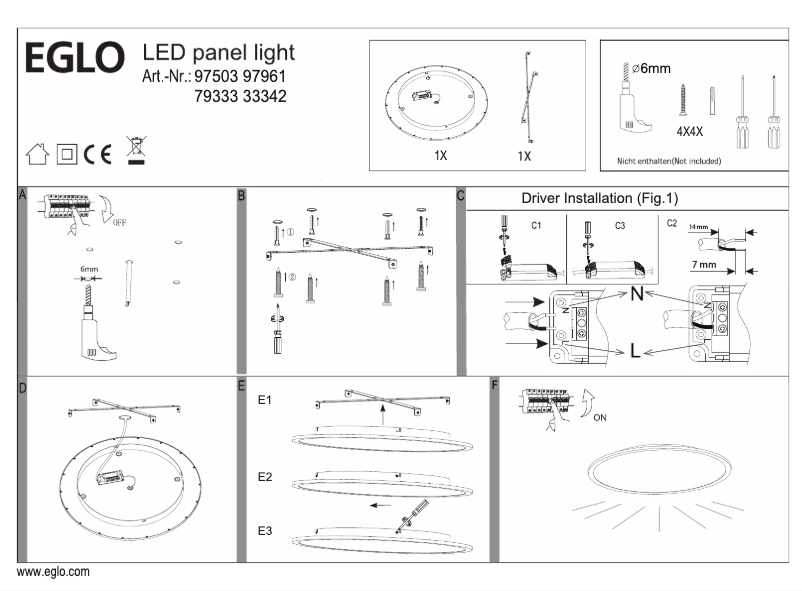 Page 1 de la notice Manuel utilisateur Eglo Sarsina-C