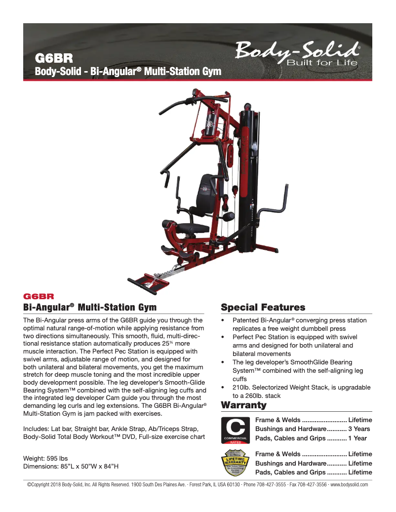 Page 1 de la notice Fiche technique Body-Solid G6BR