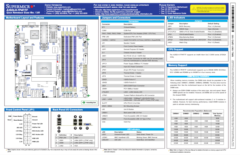 Page 1 de la notice Guide de démarrage rapide Supermicro A2SDi-H-TF