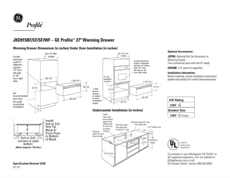 Page n°1 - Fiche technique GE Profile JKD915SFSS