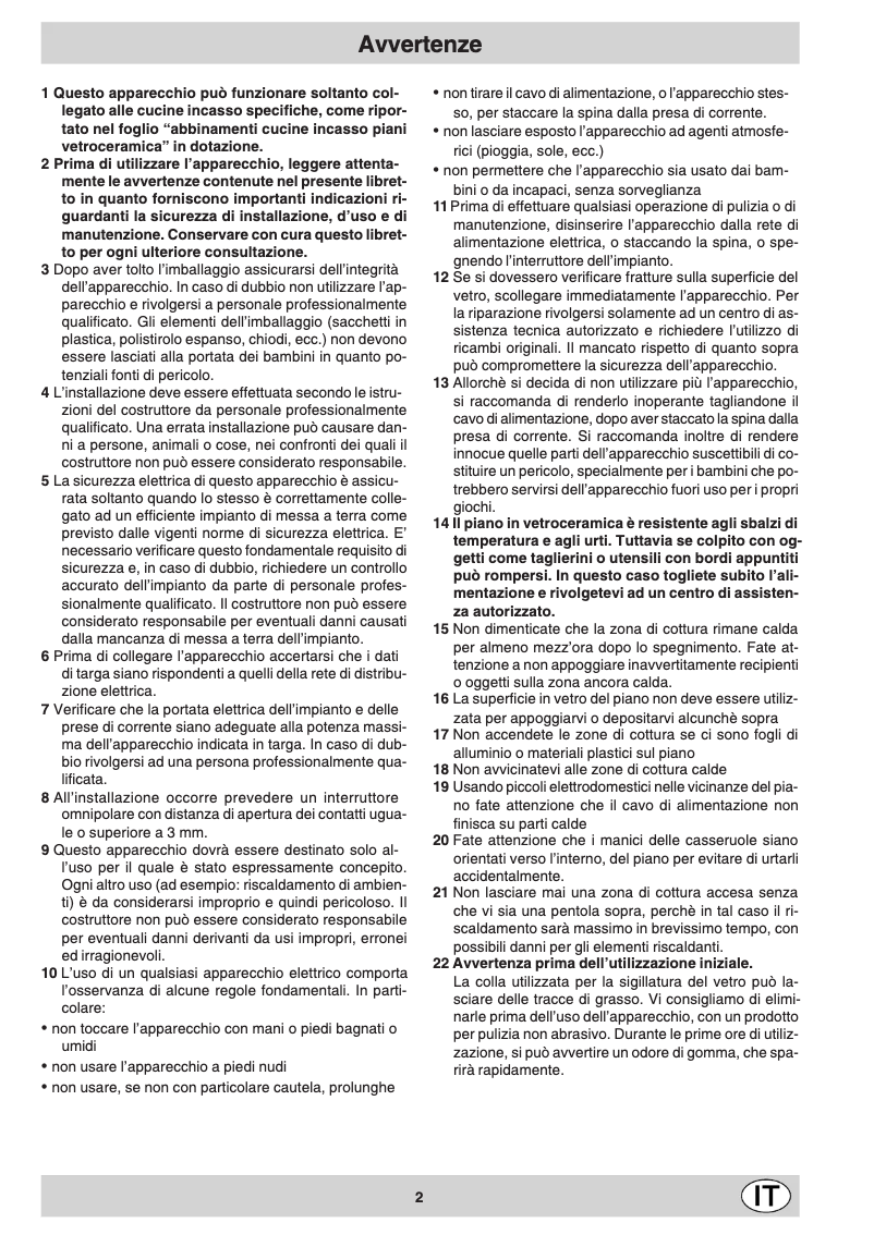 Page 1 de la notice Manuel utilisateur Hotpoint Ariston KC 62 DO