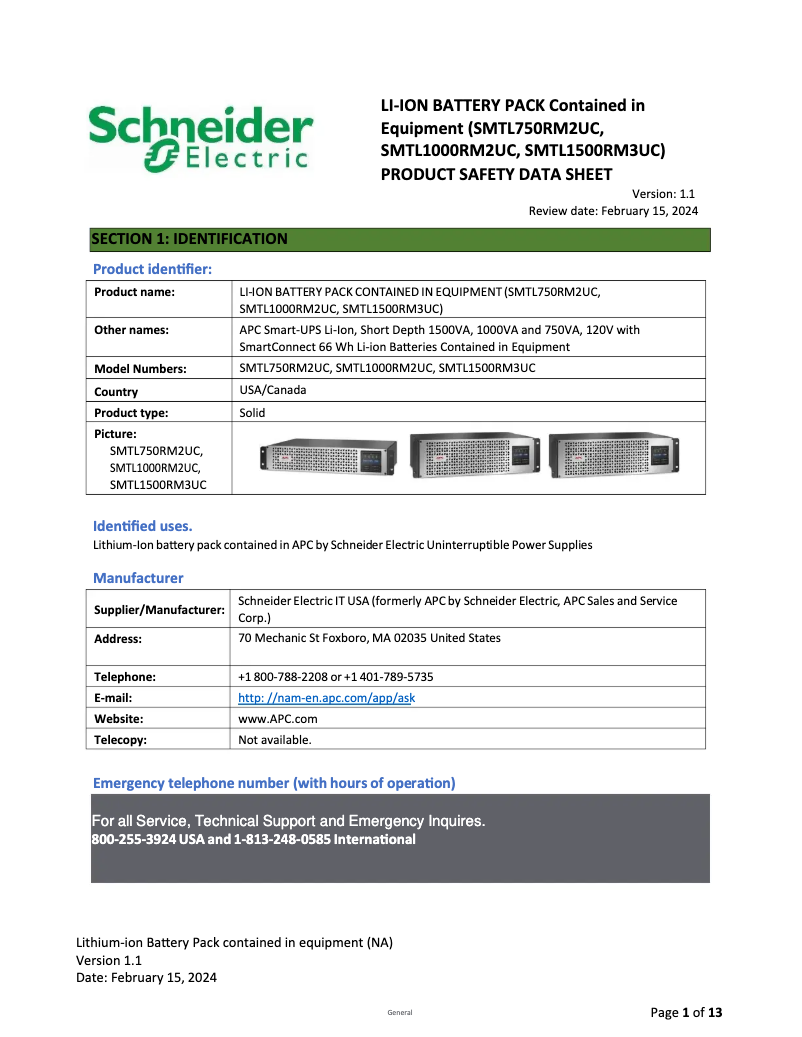 Page n°1 - Instructions de sécurité APC Smart-UPS SMTL1500RM3UC