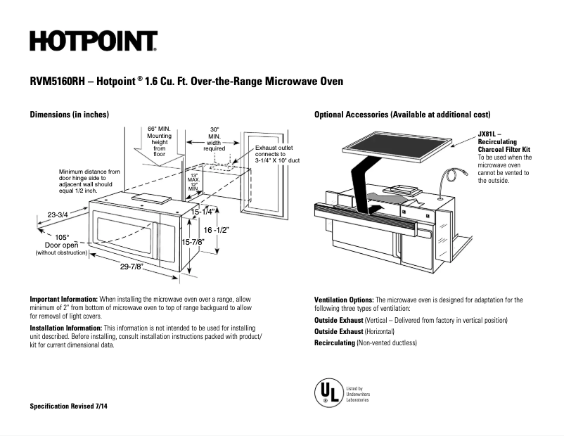 Page 1 de la notice Fiche technique Hotpoint RVM5160RHSS