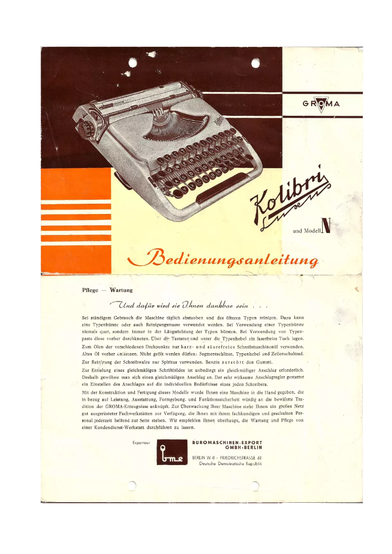 Page 1 de la notice Manuel utilisateur Groma Kolibri N