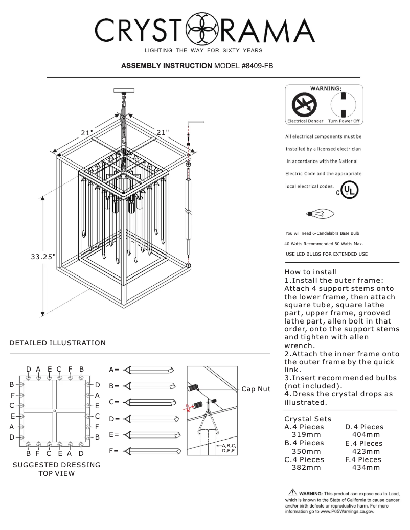 Page 1 de la notice Manuel utilisateur Crystorama Hollis 8409-FB