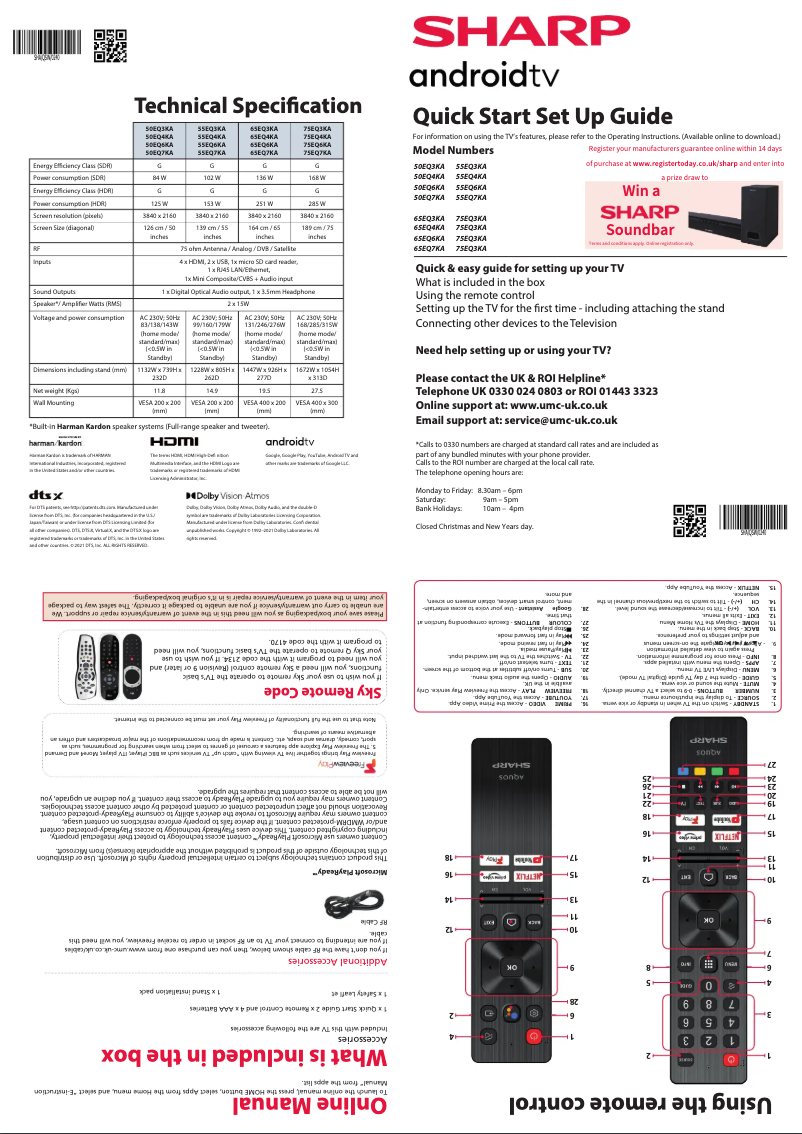 Page 1 de la notice Guide de démarrage rapide Sharp 55EQ3KA
