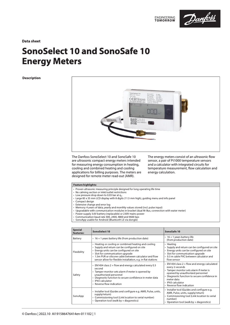 Page 1 of the manual Technical Sheet Danfoss SonoRead 868