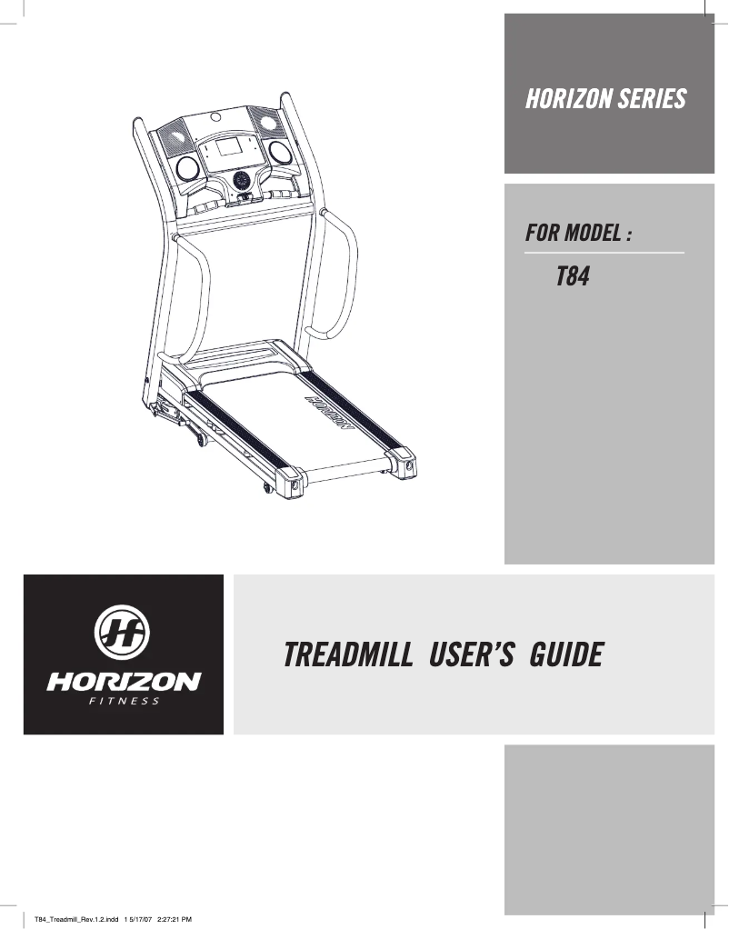 Page 1 de la notice Manuel utilisateur Horizon Fitness T84