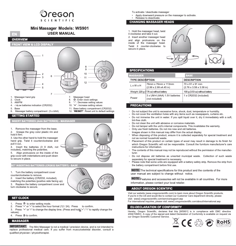 Page 1 de la notice Manuel utilisateur Oregon Scientific WS901