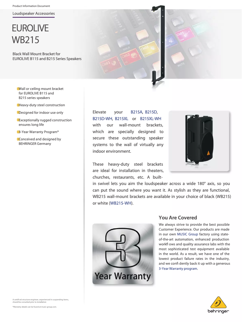 Image de la première page du manuel de l'appareil Eurolive WB215