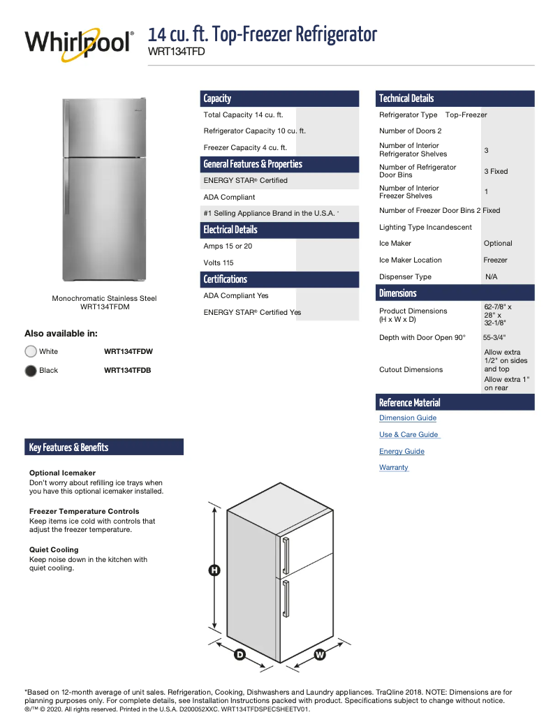 Página 1 del manual Ficha técnica Whirlpool WRT134TFDM
