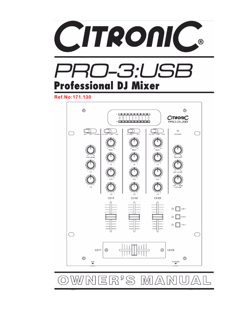 Page 1 de la notice Manuel utilisateur Citronic PRO-3 USB