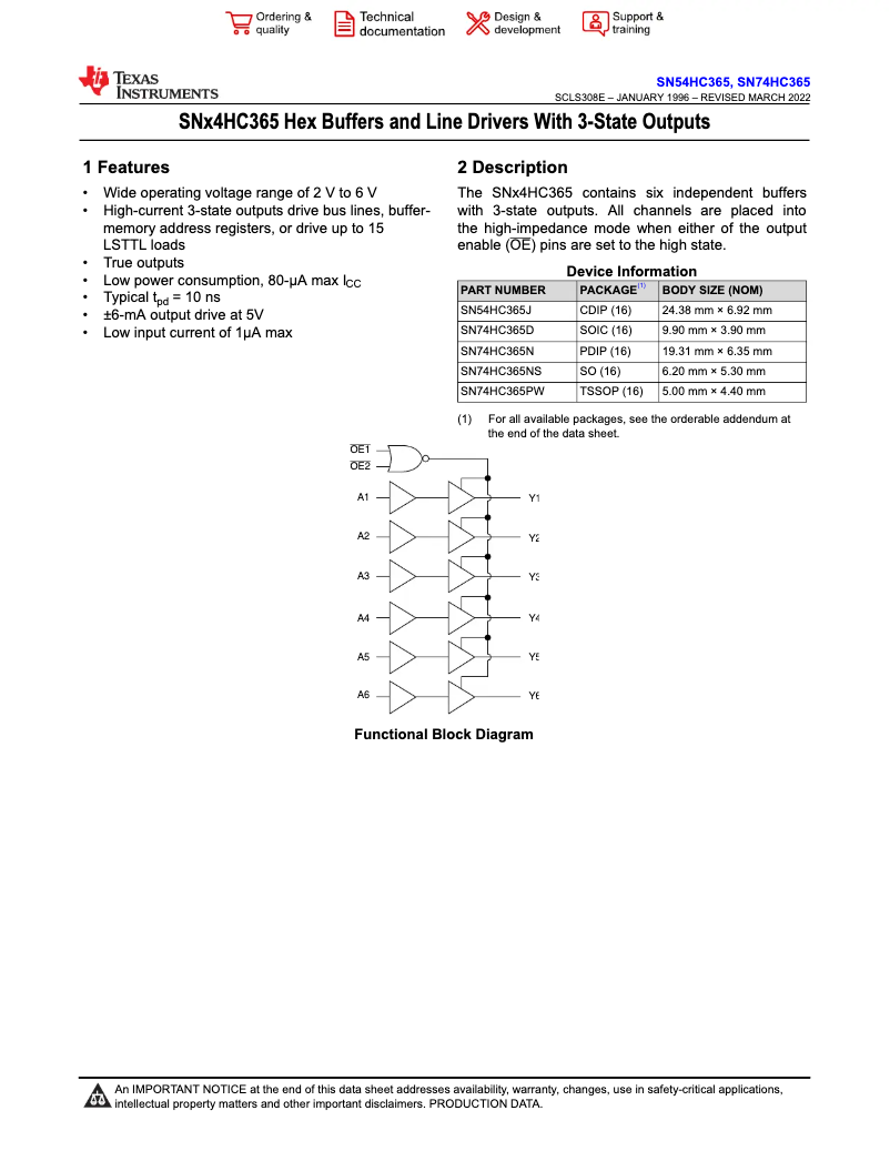 Page 1 de la notice Manuel utilisateur Texas Instruments SN74HC365N