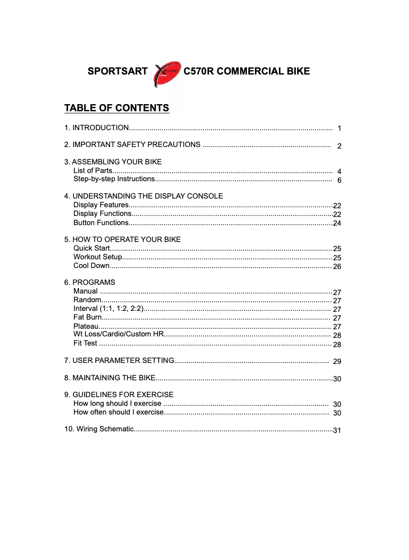 Page n°1 - Manuel utilisateur SportsArt C570R