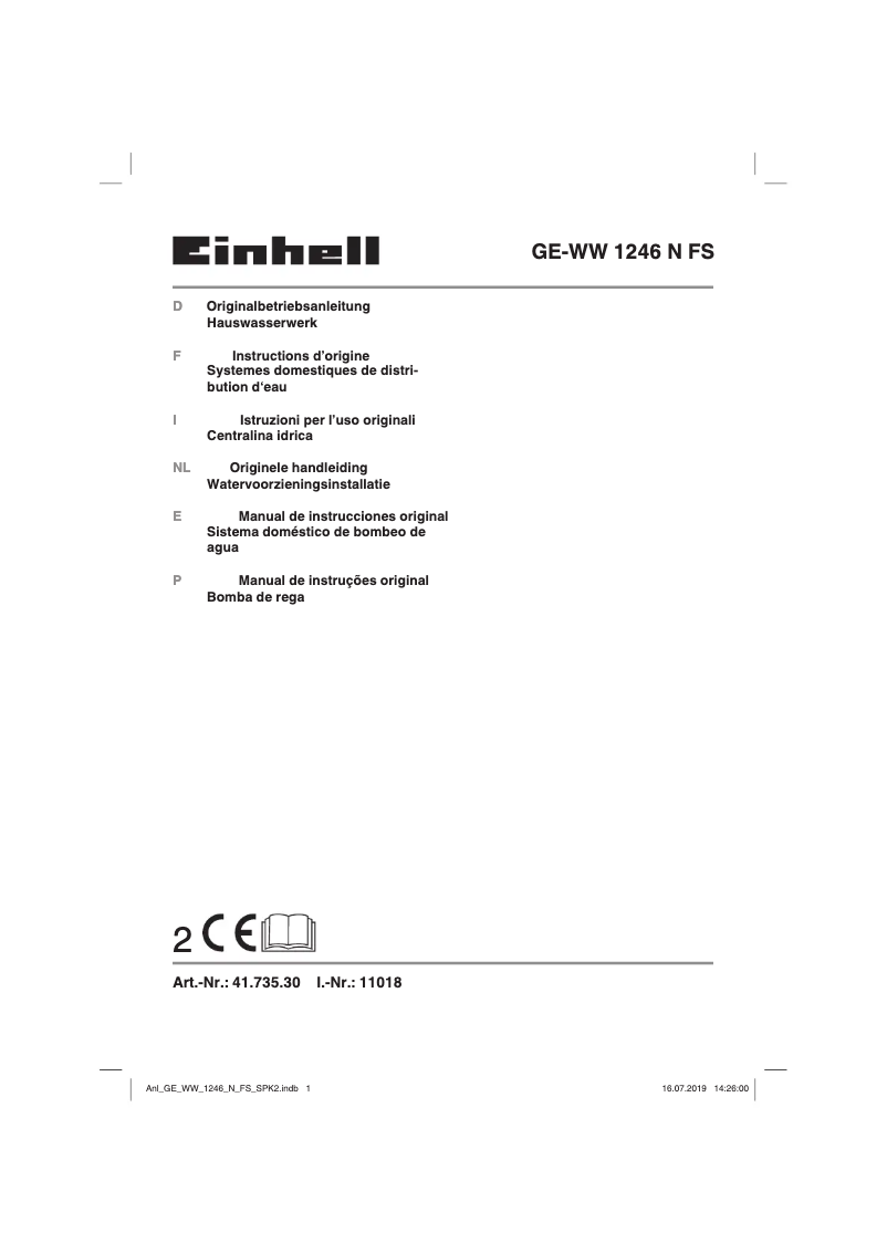 Page n°1 - Manuel utilisateur Einhell GE-WW 1246 N FS