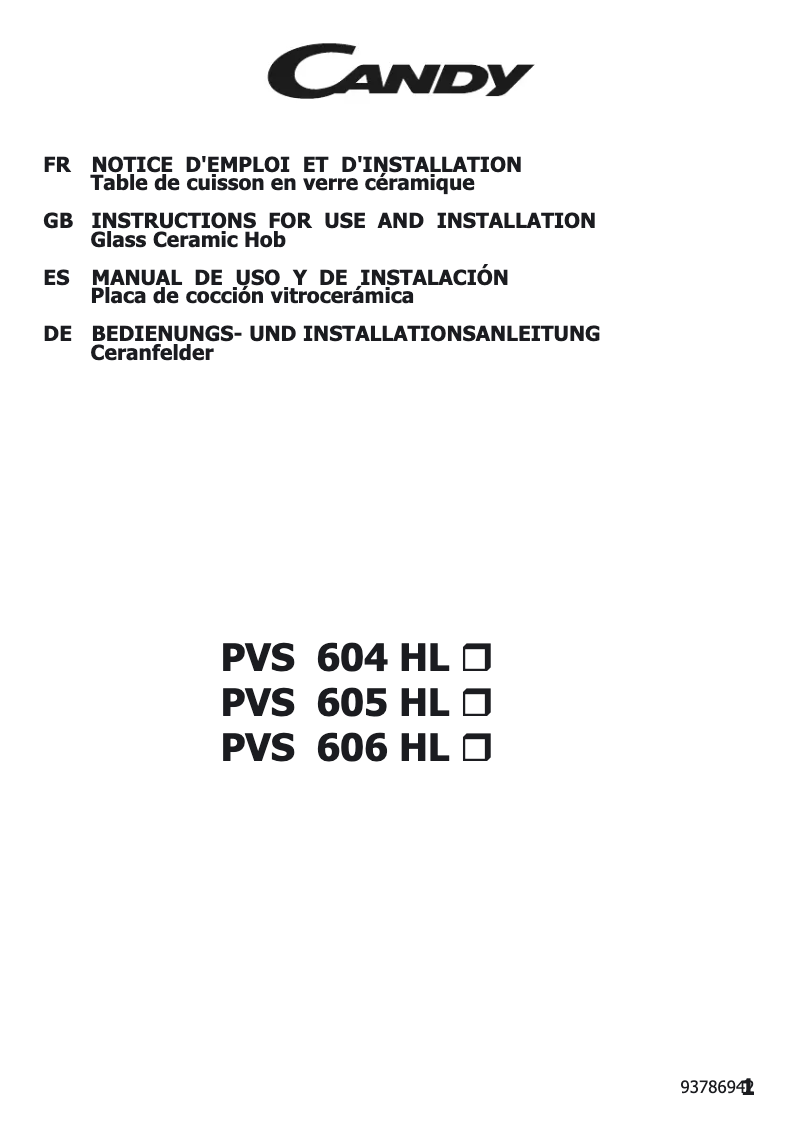 Page n°1 - Manuel utilisateur Candy PC PVS605HLX