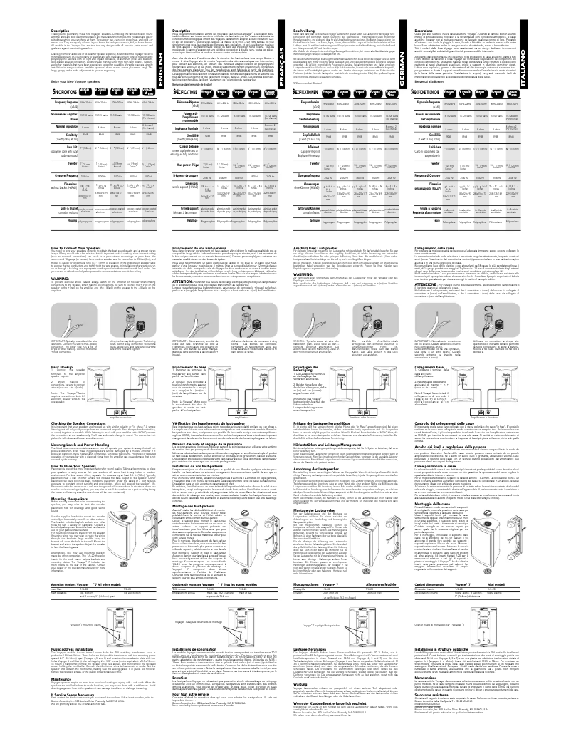 Page 1 de la notice Manuel utilisateur Boston Acoustics Voyager Metro