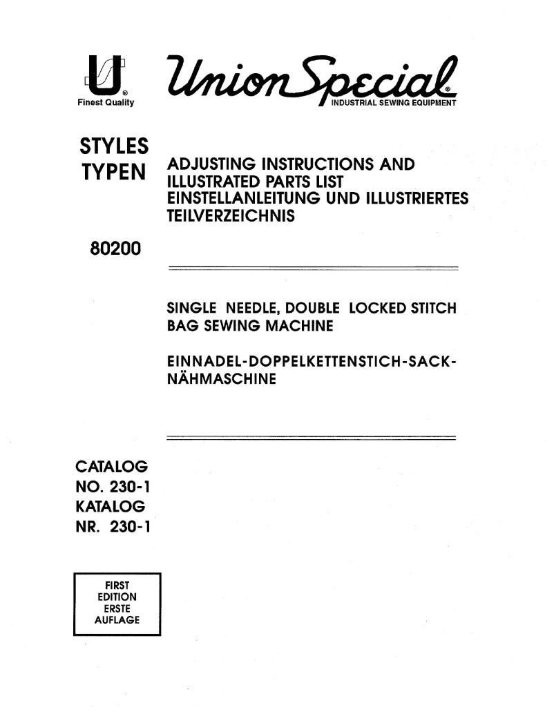Page n°1 - Manuel utilisateur Union Special 80200AC