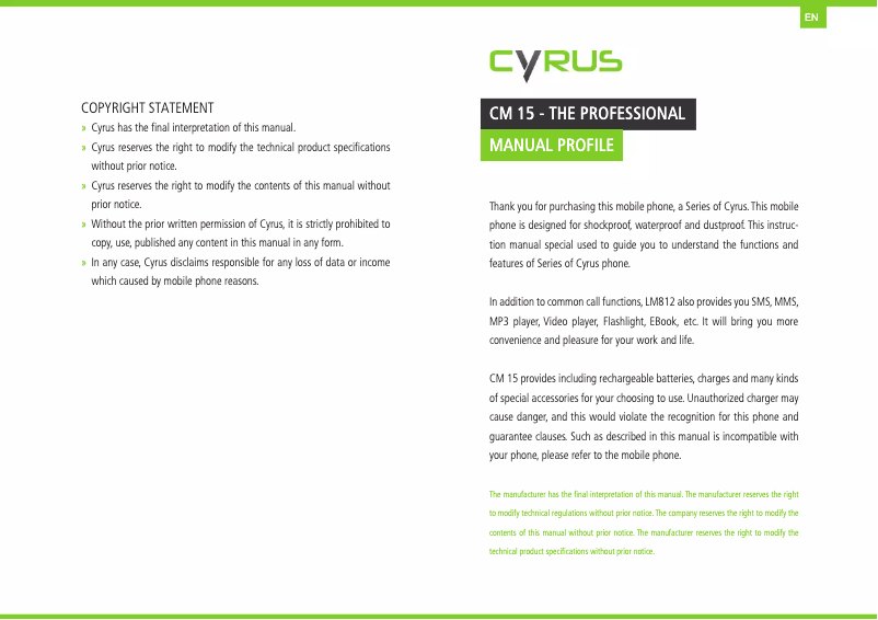 Page n°1 - Manuel utilisateur Cyrus CM15