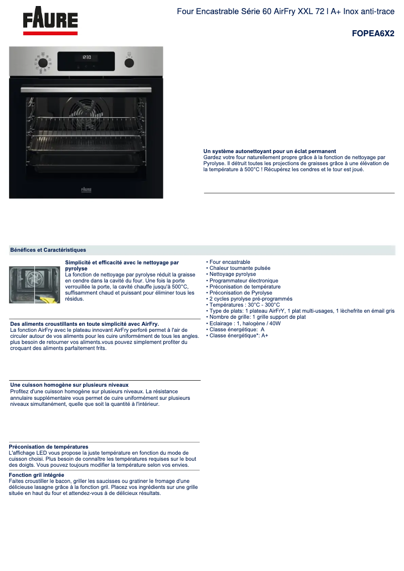 Page 1 de la notice Fiche technique Faure FOPEA6X2
