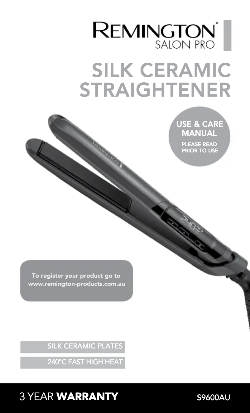 Page 1 de la notice Manuel utilisateur Remington Silk Ceramic S9600AU