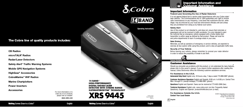 Page 1 de la notice Manuel utilisateur Cobra XRS 9445