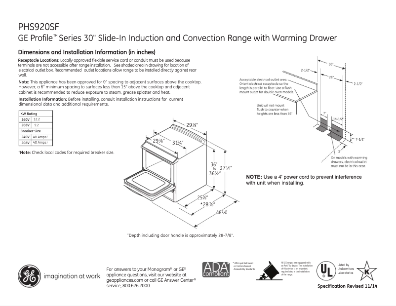 Page n°1 - Fiche technique GE Profile PHS920SFSS