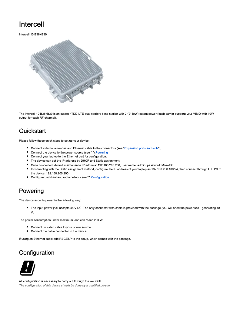Page n°1 - Manuel utilisateur Mikrotik Intercell 10 B38+B39