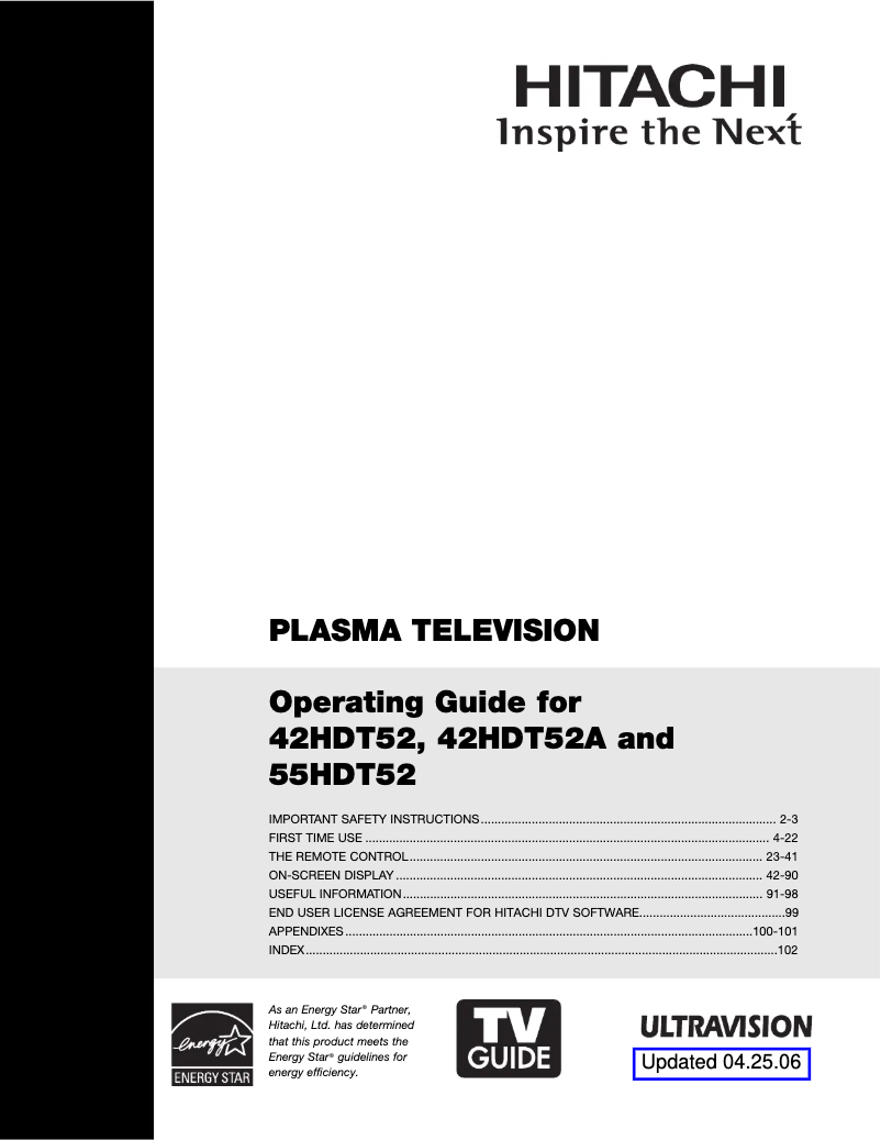 Page n°1 - Manuel utilisateur Hitachi 42HDT52A