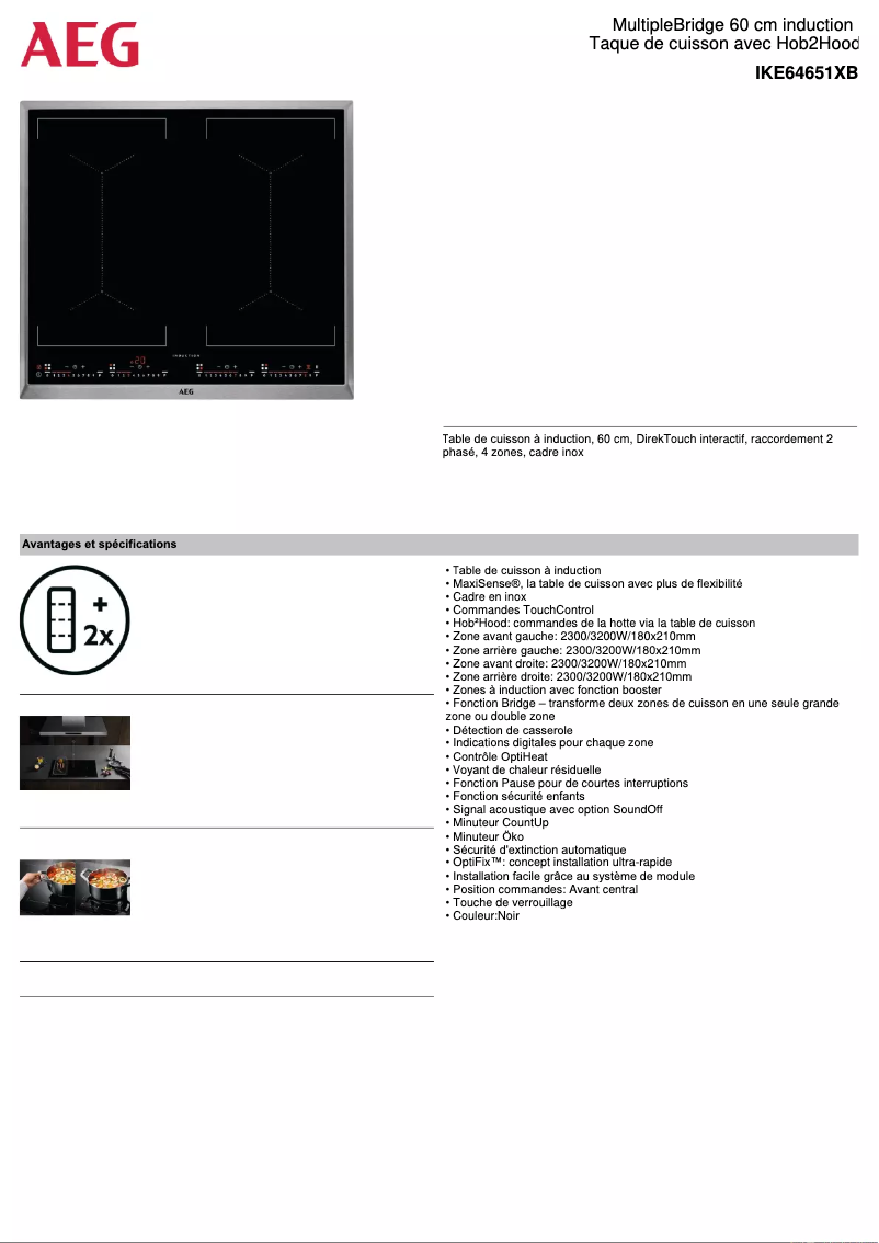 Page 1 de la notice Fiche technique AEG IKE64651XB