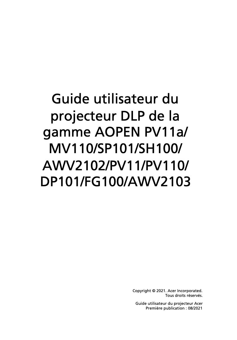 Page 1 de la notice Manuel utilisateur Aopen PV11a