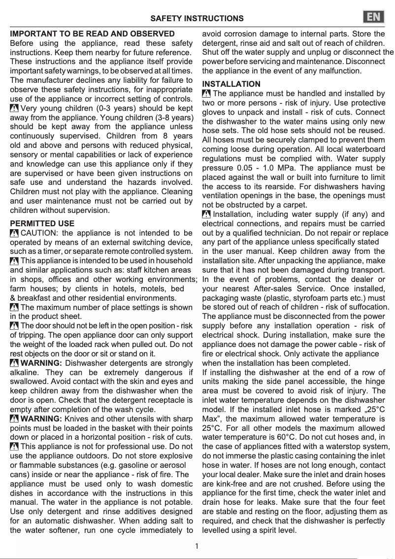 Page 1 de la notice Instructions / montage Hotpoint HSIP 4O21 WFE