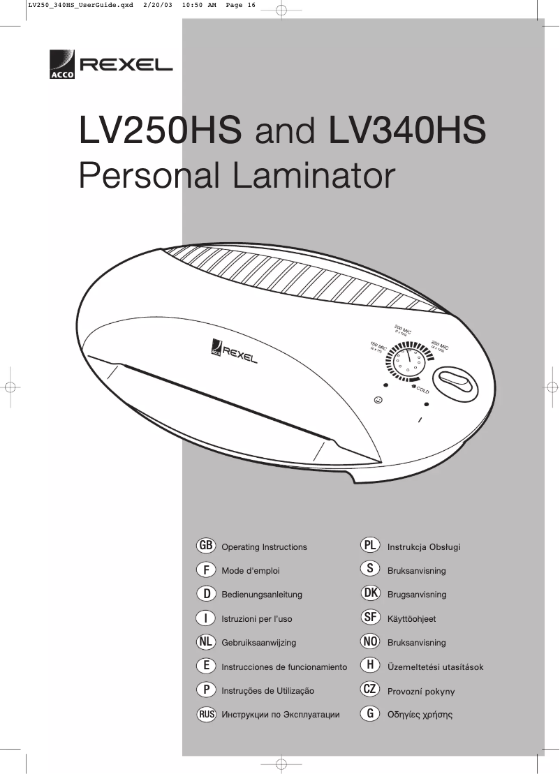 Image de la première page du manuel de l'appareil LV340HS