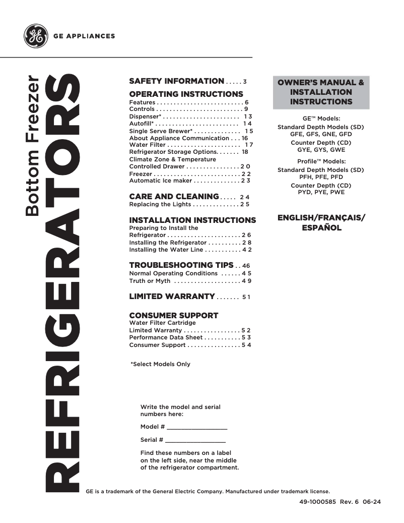 Page 1 de la notice Guide d'installation GE GFD28GMLES